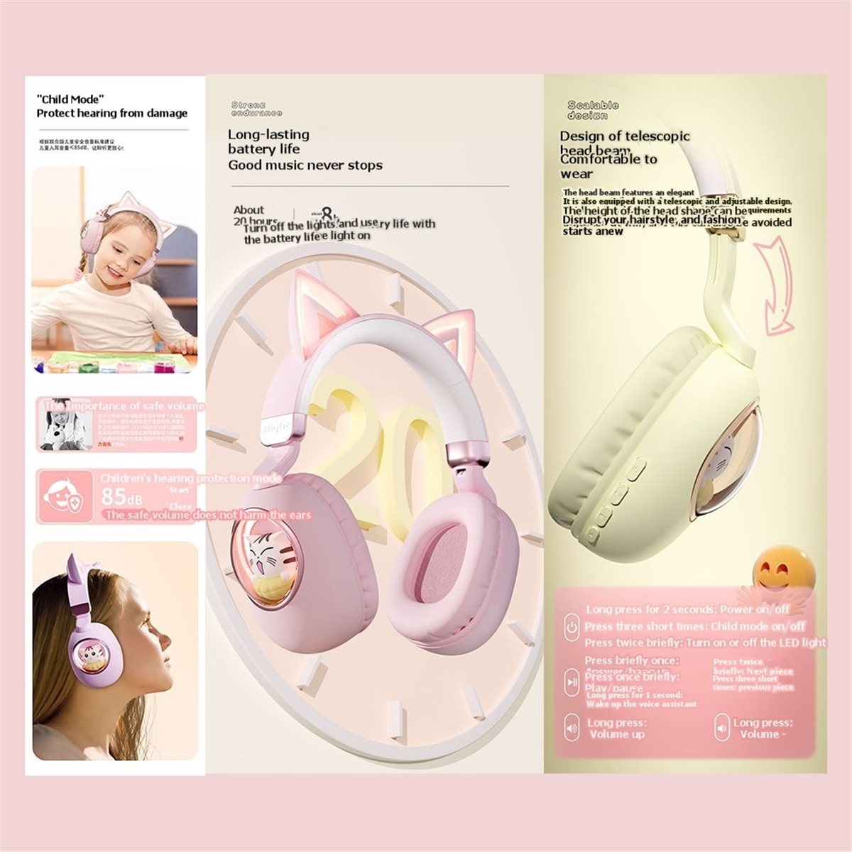 Cat Ear Bluetooth Headset Led - [PACK ÉCONOMIQUE] Casque sans fil Bluetooth