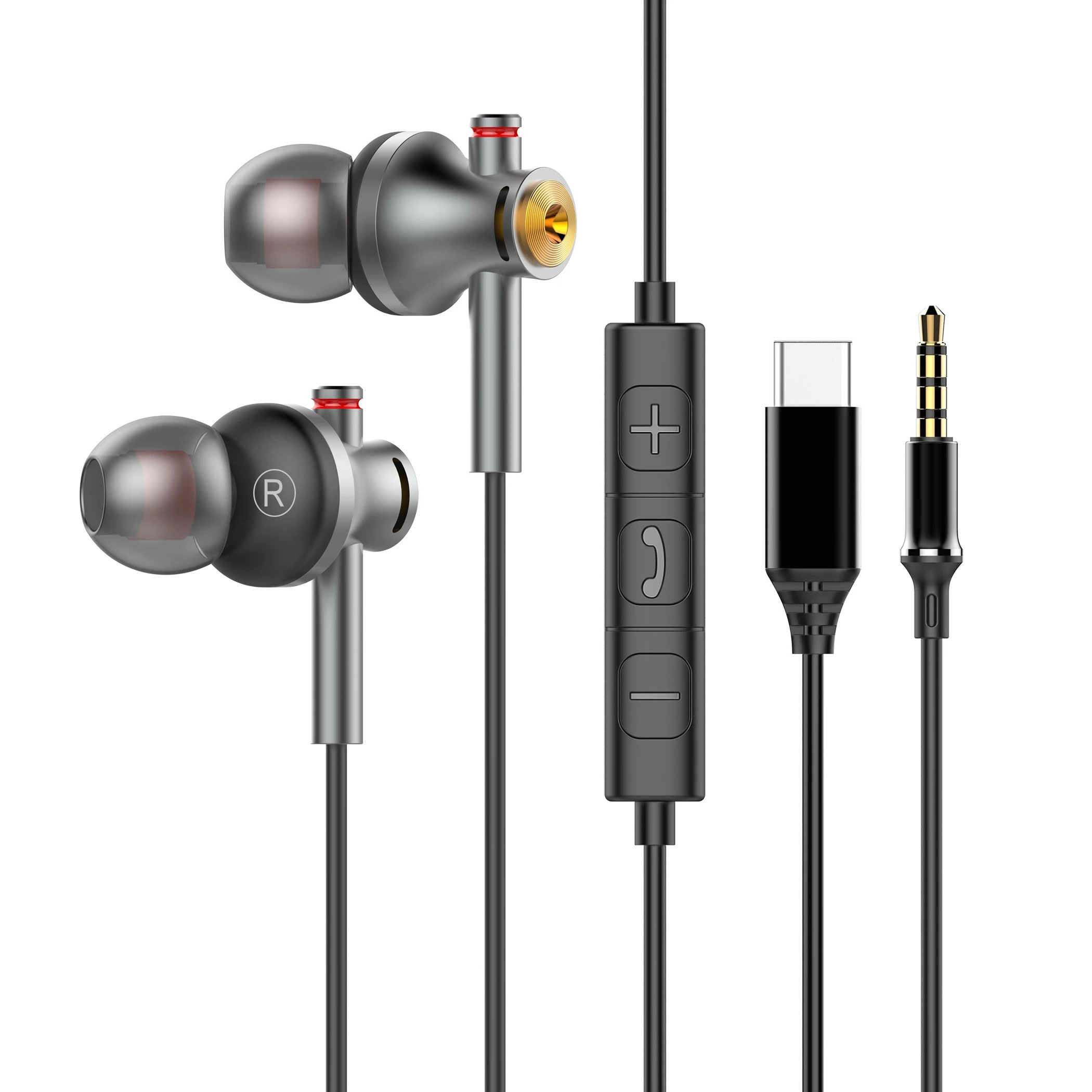 Type C Wired Earphones With Mic - Écouteurs filaires EARDECO 3.5mm/TypeC, écouteurs intra-auriculaires