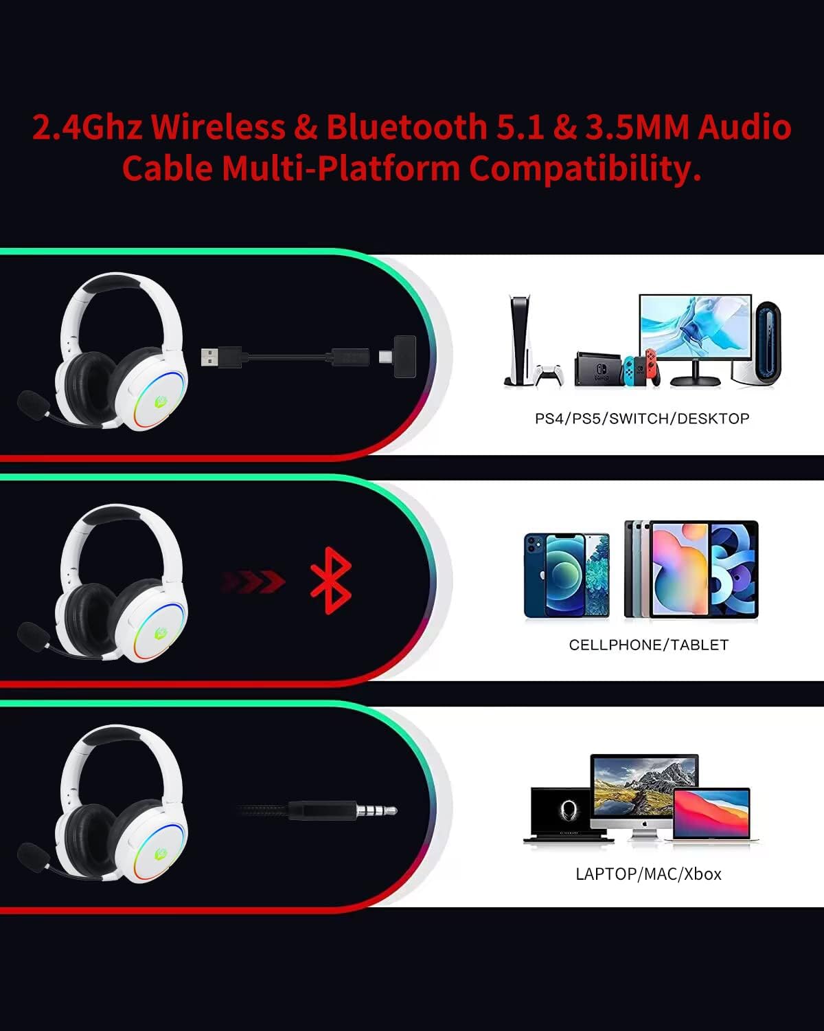 Casque de jeu sans fil HUO JI  - Gaming Headset With Mic Rgb avis et prix