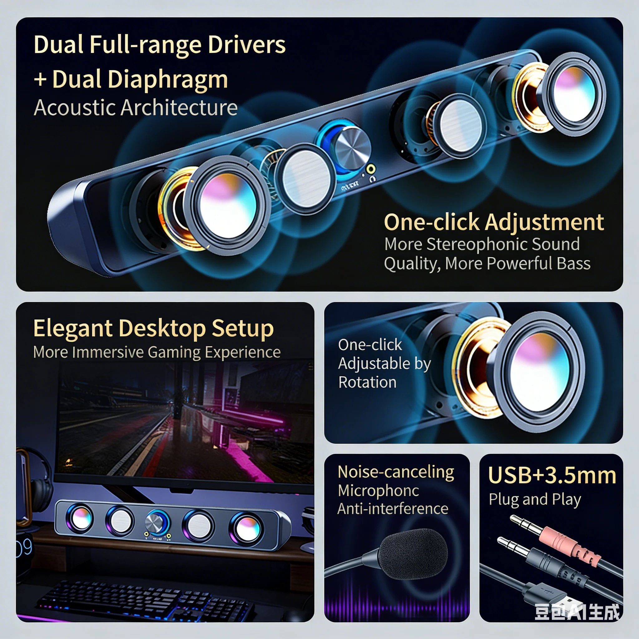 Barre de son RGB pour jeux vid - Rgb Computer Soundbar For Pc avis et prix