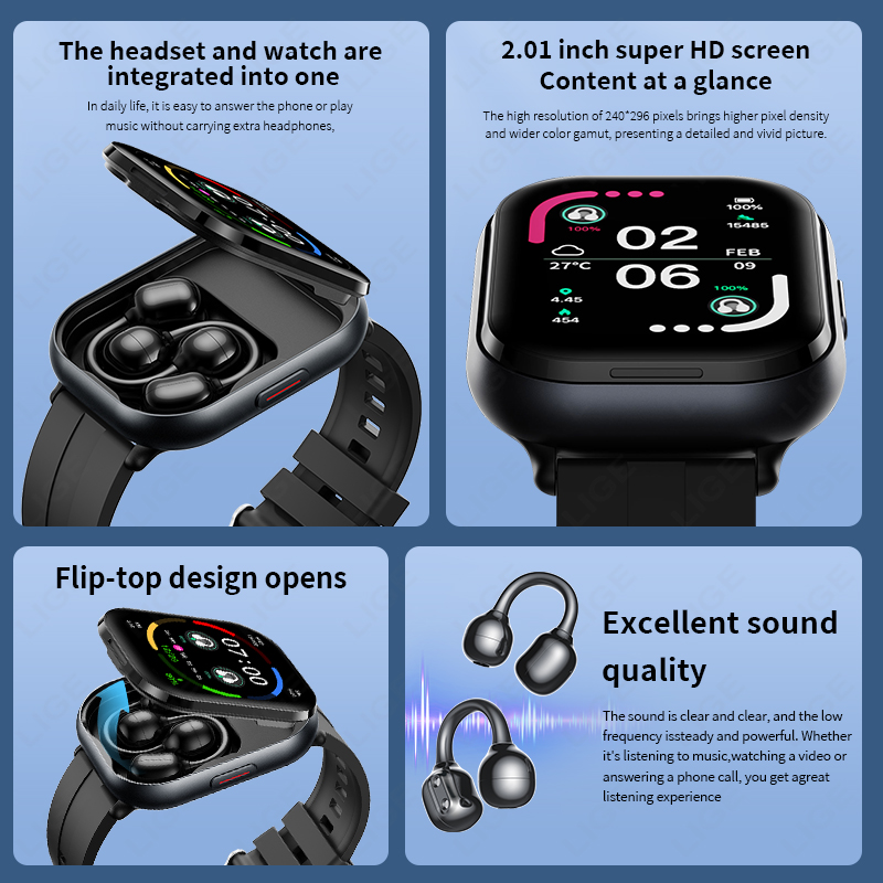 LIGE TWS montre intelligente h - Tws Earbuds Bluetooth 5.3 avis et prix