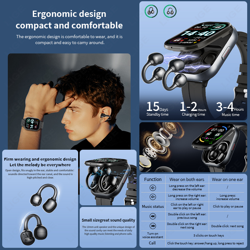 LIGE TWS montre intelligente h - Tws Earbuds Bluetooth 5.3 avis et prix